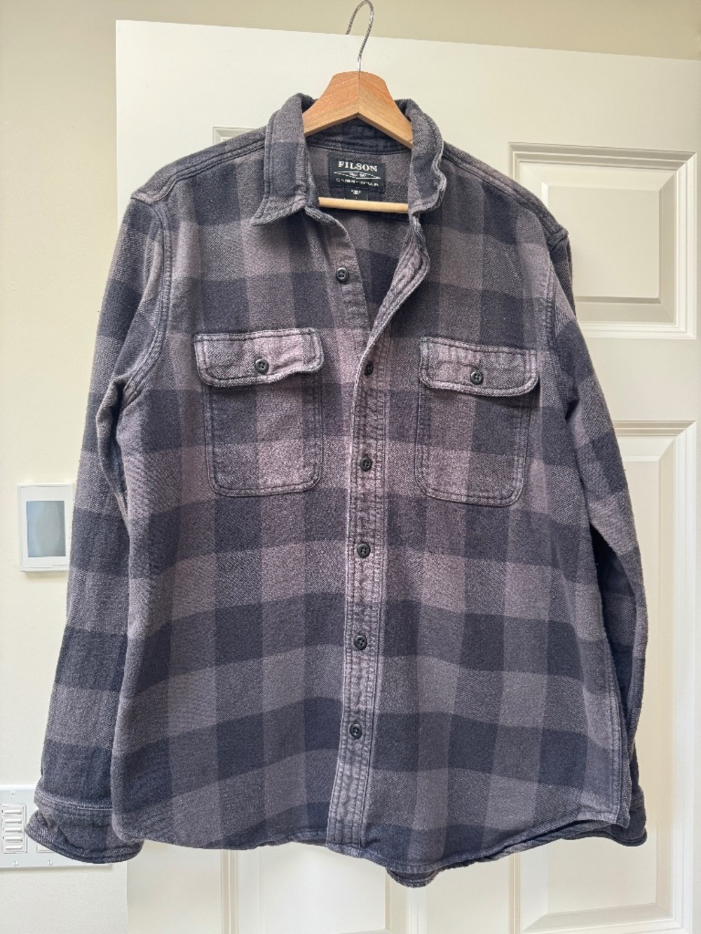 Filson Gray Buffalo Plaid Flannel Shirt, Men’s Large